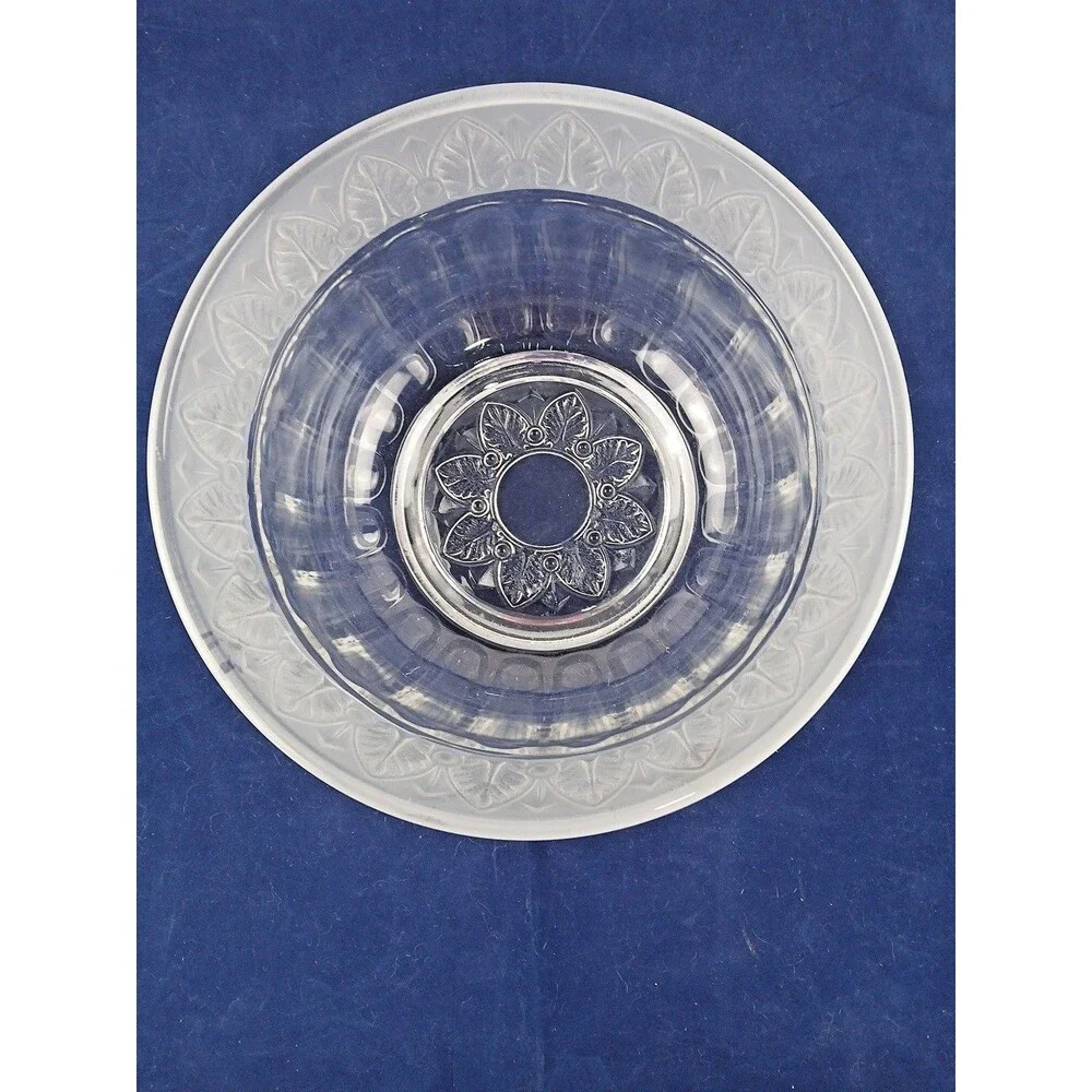 Vintage 10 Inch Pressed Glass Bowl Frosted Raised Pattern Heavy Glass Serving Bo